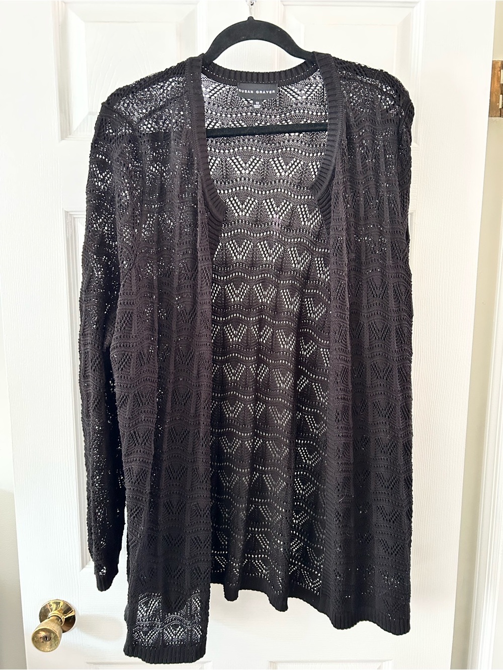 Susan Graver Black Open-Knit Long Cardigan